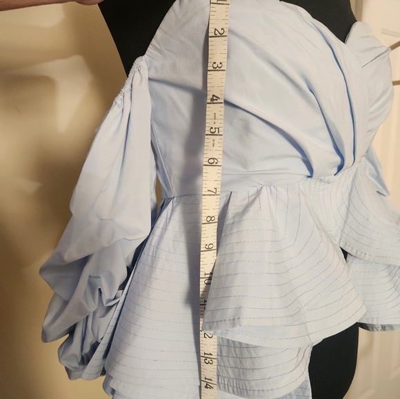 Beulah Style off shoulder bustier puff sleeve blue peplum top Size Small - Picture 12 of 16